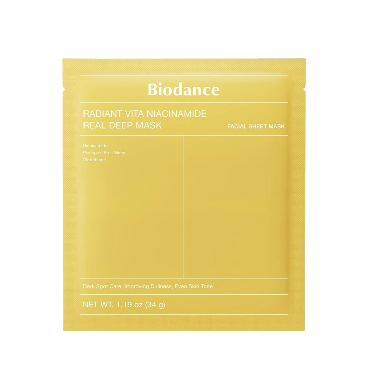 Маска за лице с глутатион, ниацинамид, хиалуронова киселина и куркума Biodance Radiant Vita Niacinamide Real Deep Mask